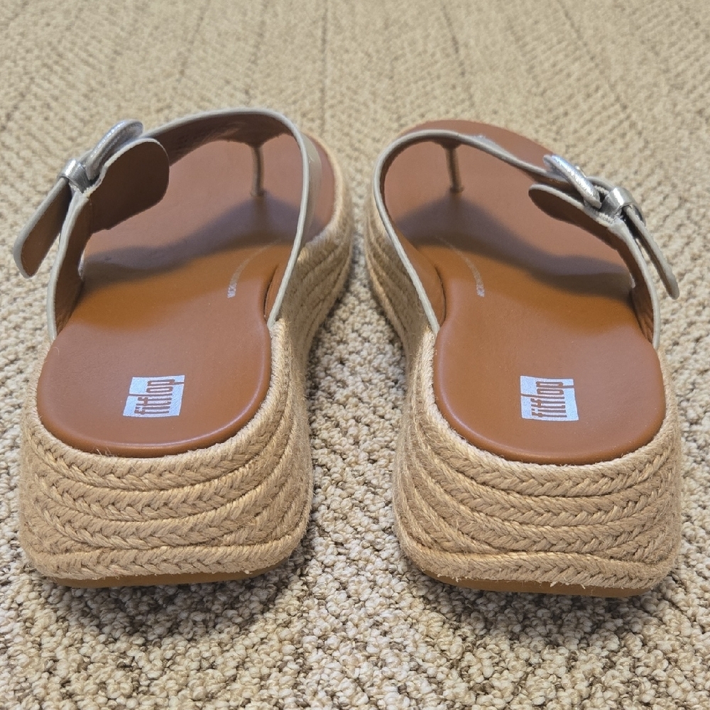FitFlop F-Mode Espadrille Platform Wedge Flip Flop Silver - Picture 10 of 10